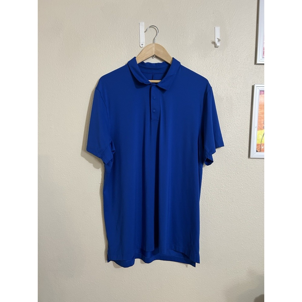 Lululemon Short Sleeve Polo Shirt Mens XL Royal Blue Golf Athletic Snap Button